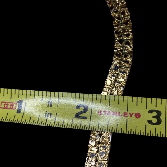 MCM Brutalist Rough Nugget 24” Necklace and 7” Bracelet Vintage Gold Tone - Picture 5 of 10